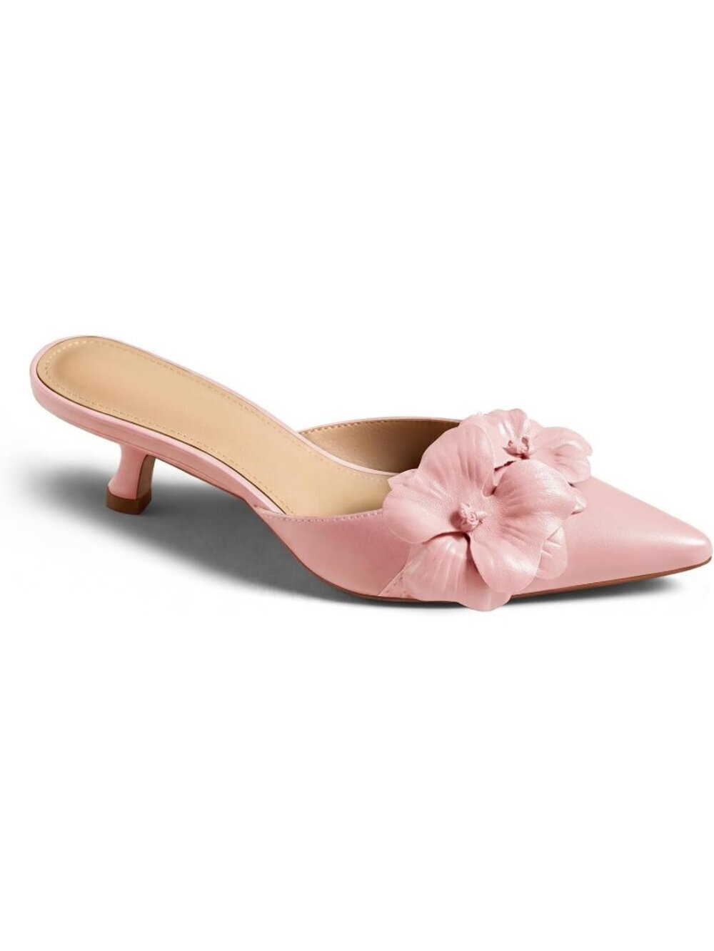 Women's Kitten Heels Low Heel Pink Closed Pointed Toe Flower Slip On Pump Shoes